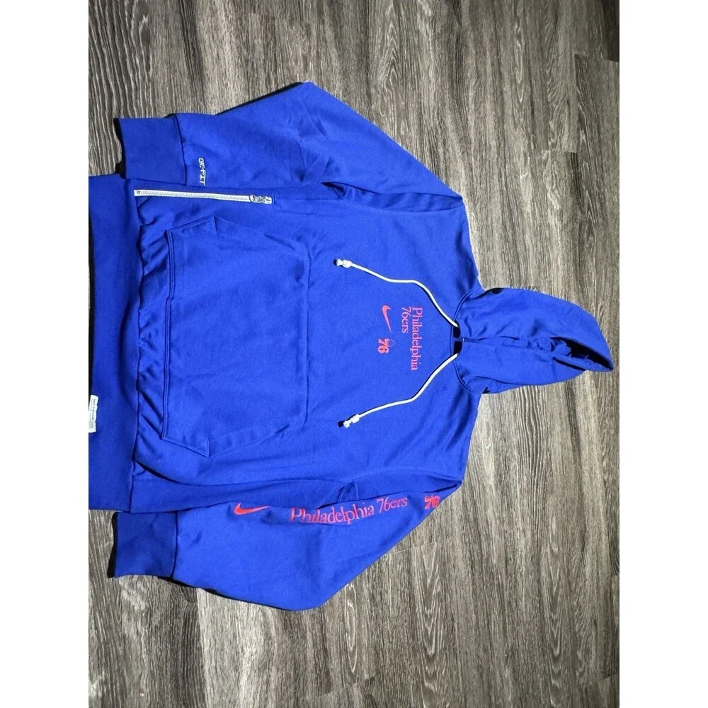 Philadelphia 76ers Hoodie Nike Big Logo Fleece Lined Sweatshirt Blue Mens Large